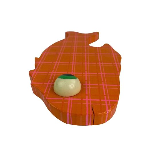 Fish Wall Art Wood Handmade 3D Eye Striped Pink Orange Kitschy Fishing Decor - Picture 6 of 8